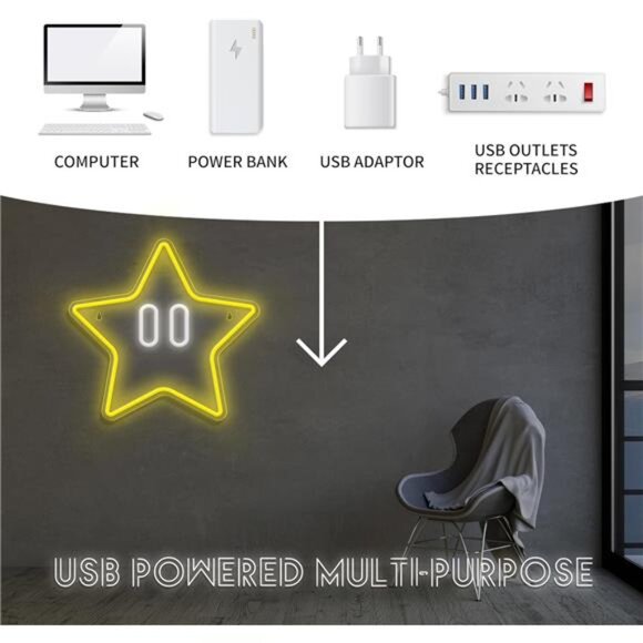 Super Mario Gold Star LED Neon Light Game Sign Room Decor Nintendo Retro NES - Picture 5 of 8